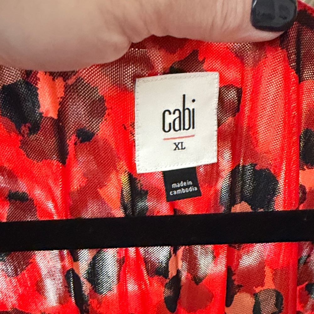 cabi Vibrant Red and Black Leopard Patterned Wrap Dress XL